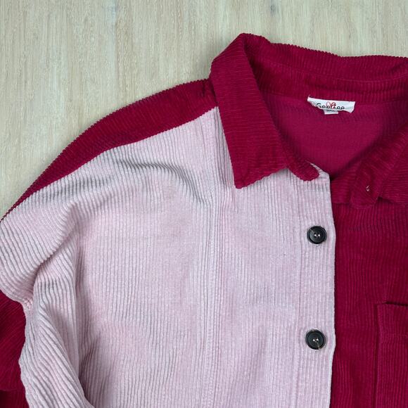 GeeGee Pink Corduroy Fringe Patchwork Boho Whimsical Shacket Coat Jacket 3XL - Picture 5 of 16